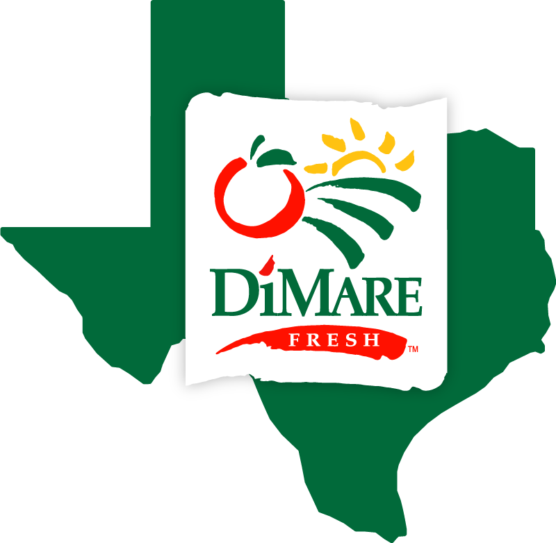 DiMare logo on top of a map of TX